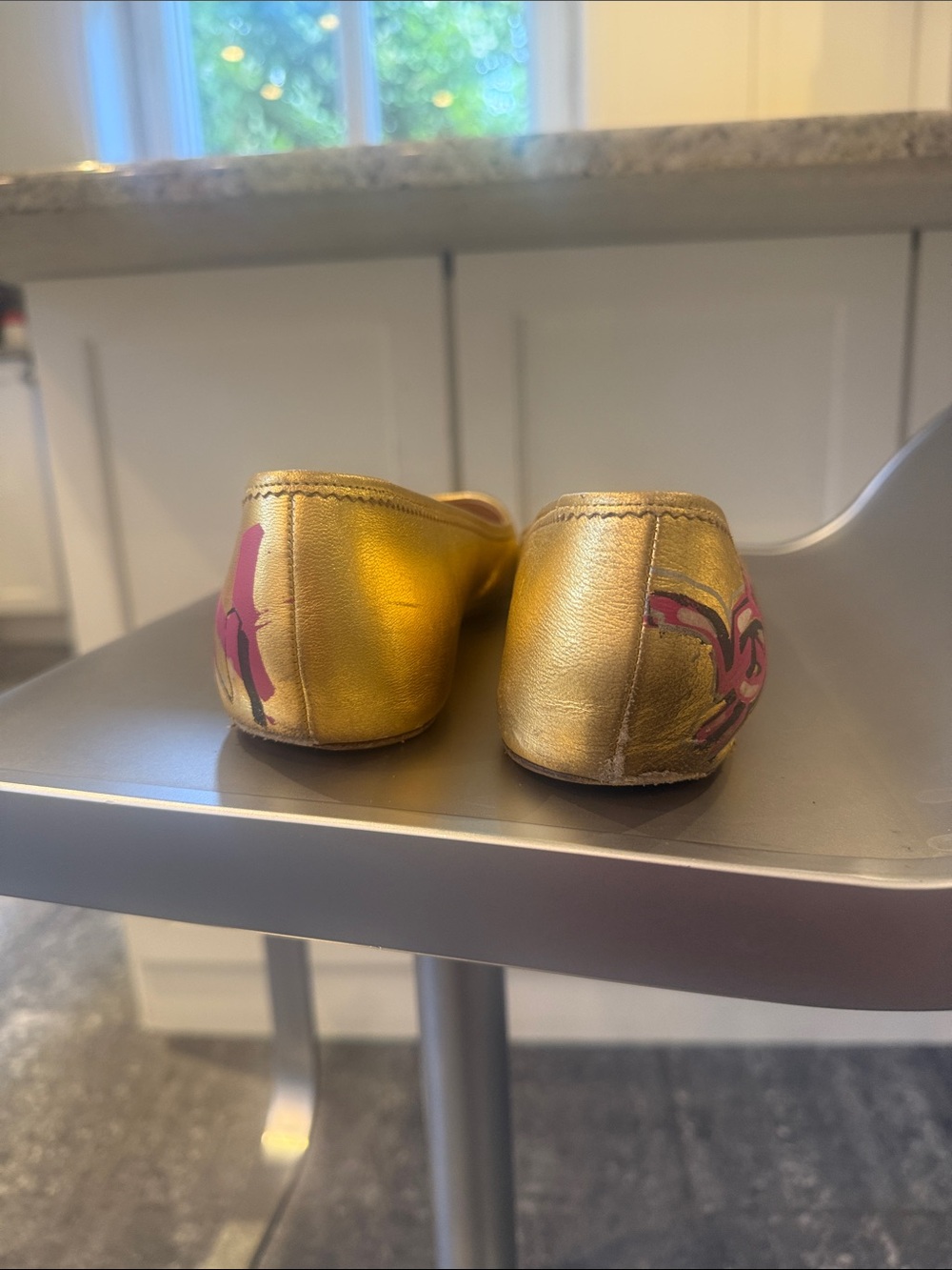 Christian Louboutin Gold and Pink Graffiti Ballet Flats - Picture 5 of 9